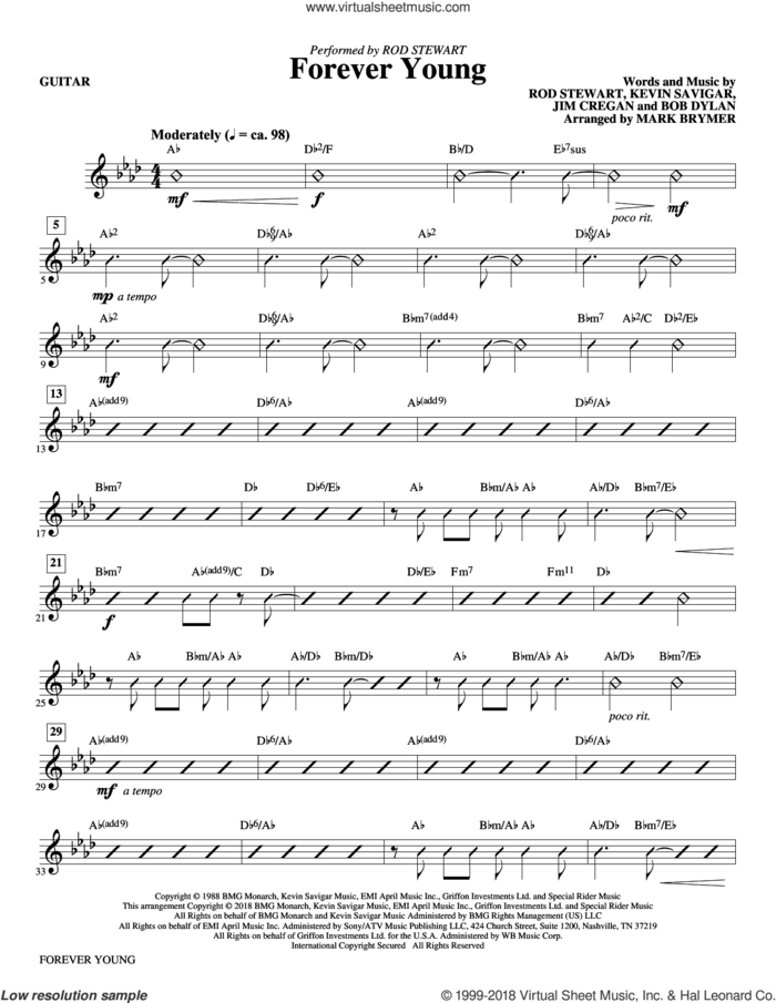 Forever Young (complete set of parts) sheet music for orchestra/band by Mark Brymer, Bob Dylan, Jim Cregan, Kevin Savigar and Rod Stewart, intermediate skill level