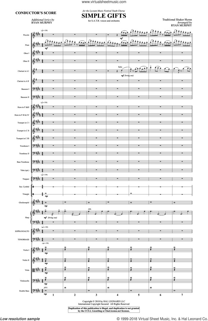 Simple Gifts (COMPLETE) sheet music for orchestra/band by Ryan Murphy and Miscellaneous, intermediate skill level