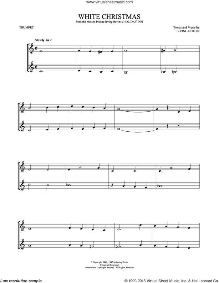 White Christmas sheet music for two trumpets (duet, duets) by Irving Berlin, intermediate skill level