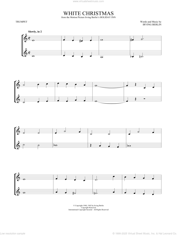 White Christmas sheet music for two trumpets (duet, duets) by Irving Berlin, intermediate skill level