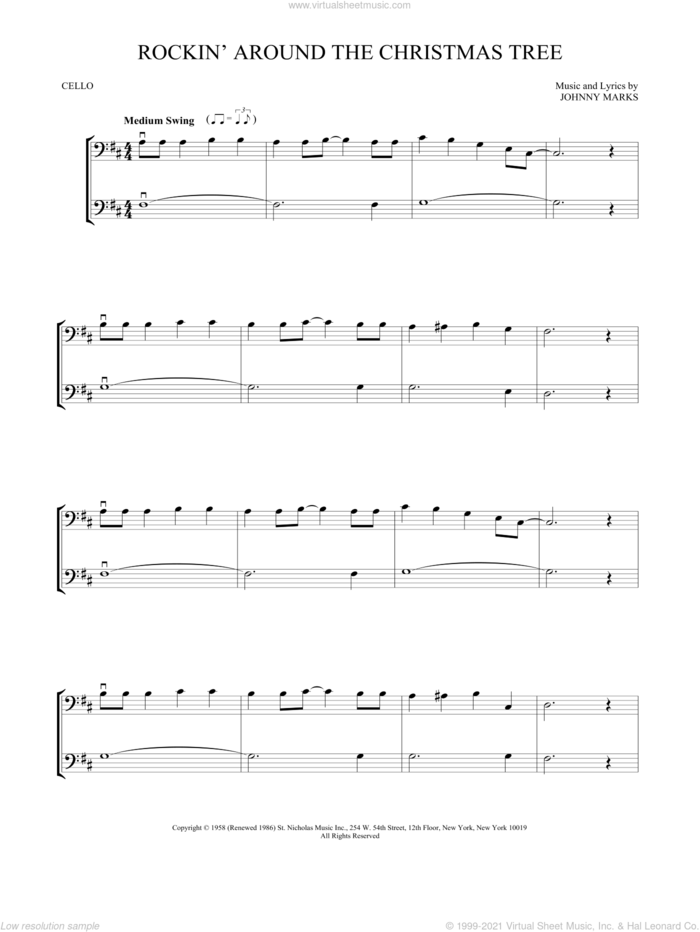 Rockin' Around The Christmas Tree sheet music for two cellos (duet, duets) by Johnny Marks, intermediate skill level