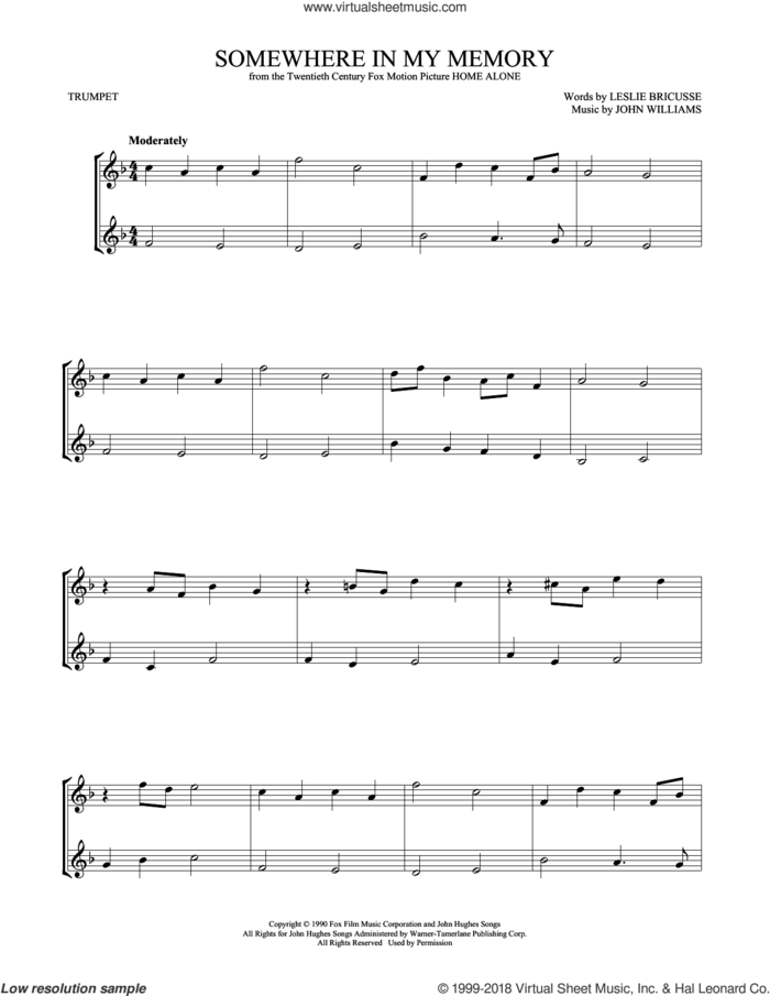 Somewhere In My Memory sheet music for two trumpets (duet, duets) by John Williams, intermediate skill level