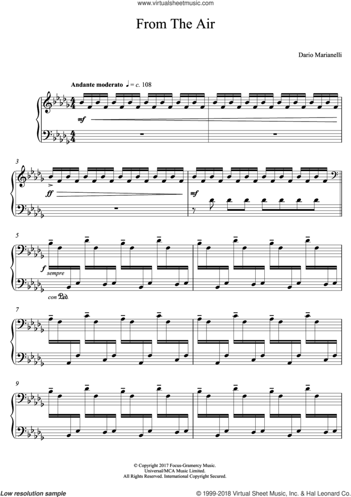 From The Air (from Darkest Hour) sheet music for piano solo by Dario Marianelli, intermediate skill level