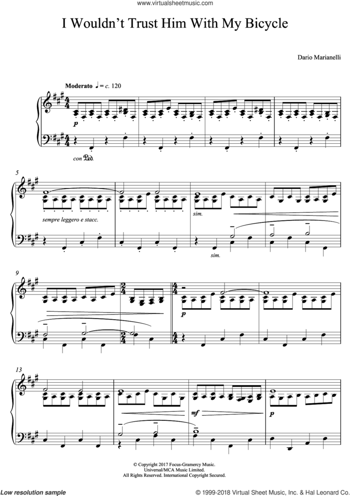 I Wouldn't Trust Him With My Bicycle (from Darkest Hour) sheet music for piano solo by Dario Marianelli, intermediate skill level