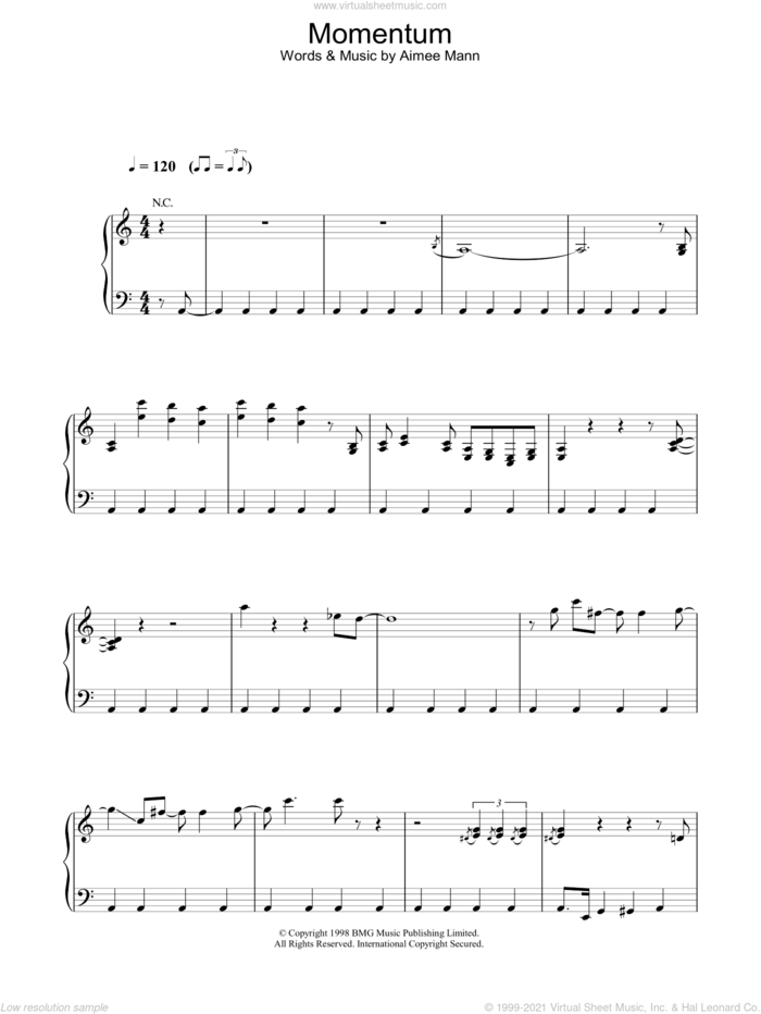 Momentum sheet music for voice, piano or guitar by Aimee Mann, intermediate skill level