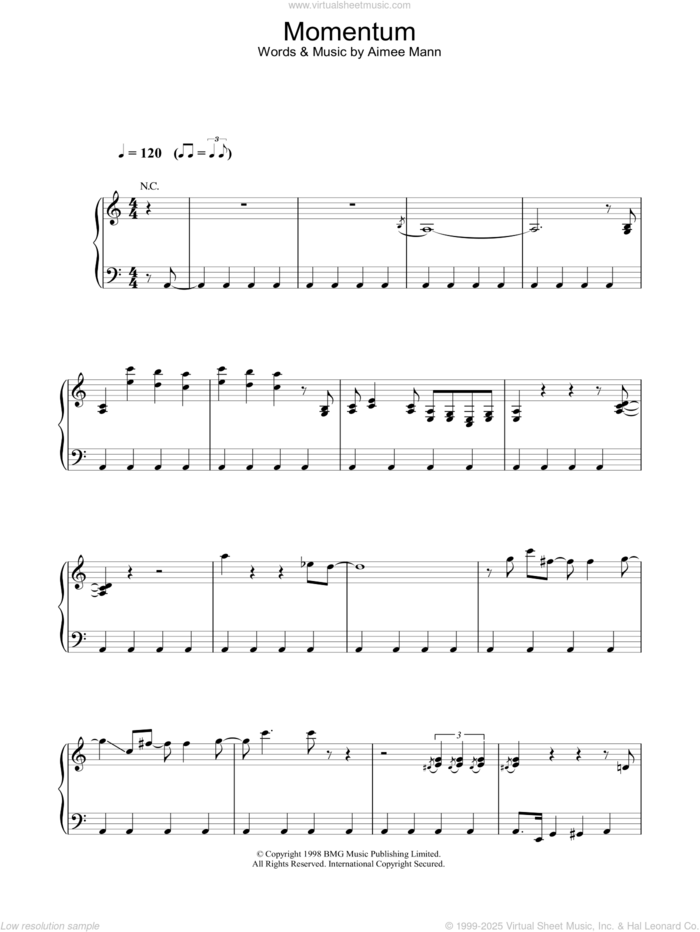 Momentum sheet music for voice, piano or guitar by Aimee Mann, intermediate skill level