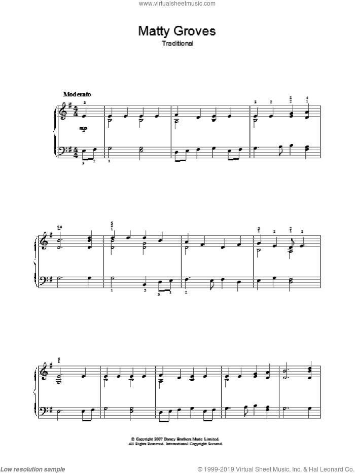 Matty Groves sheet music for voice, piano or guitar, intermediate skill level