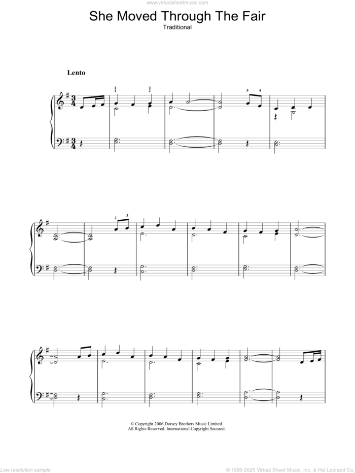 She Moved Through The Fair sheet music for piano solo, intermediate skill level