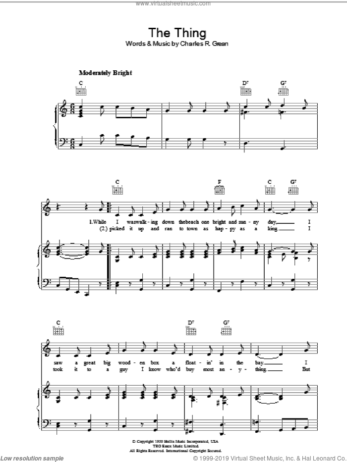 The Thing sheet music for voice, piano or guitar by Charles Grean, intermediate skill level