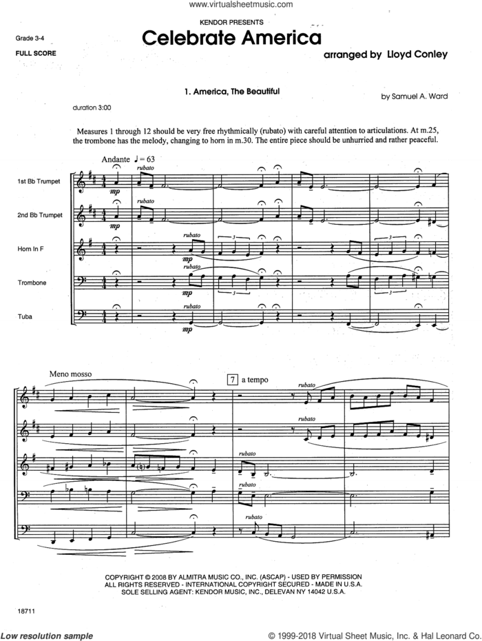 Celebrate America (COMPLETE) sheet music for brass quintet by Lloyd Conley, classical score, intermediate skill level