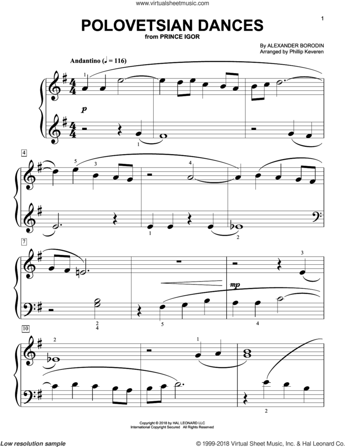 Polovetsian Dances (arr. Phillip Keveren) sheet music for piano solo (big note book) by Alexander Borodin and Phillip Keveren, classical score, easy piano (big note book)