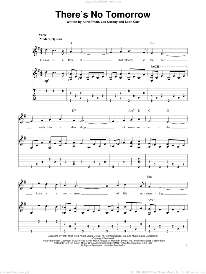 There's No Tomorrow sheet music for guitar solo by Leo Corday, Al Hoffman and Leon Carr, intermediate skill level