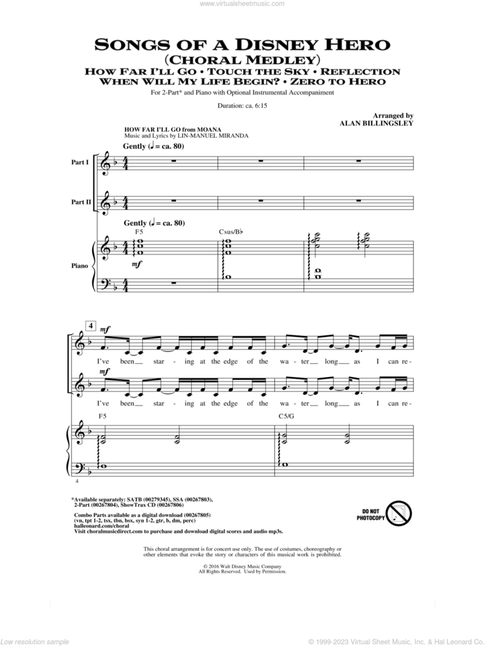 Songs of a Disney Hero sheet music for choir (2-Part) by Alan Menken, Alan Billingsley and David Zippel, intermediate duet