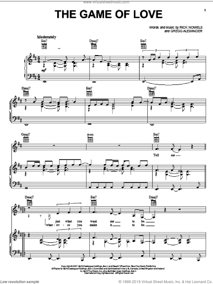 The Game Of Love sheet music for voice, piano or guitar by Gregg Alexander, Carlos Santana, Michelle Branch and Rick Nowels, intermediate skill level