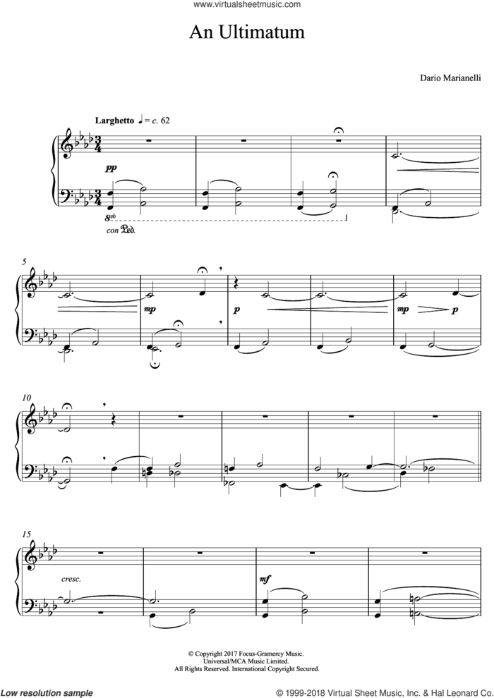 An Ultimatum (from Darkest Hour) sheet music for piano solo by Dario Marianelli, intermediate skill level