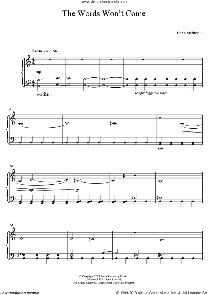 The Words Won't Come (from Darkest Hour) sheet music for piano solo by Dario Marianelli, intermediate skill level