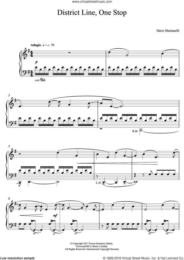 District Line, East, One Stop (from Darkest Hour) sheet music for piano solo by Dario Marianelli, intermediate skill level