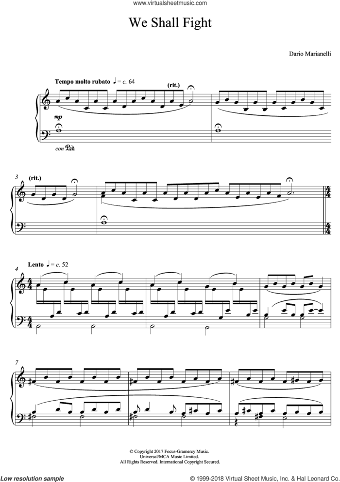 We Shall Fight (from Darkest Hour) sheet music for piano solo by Dario Marianelli, intermediate skill level