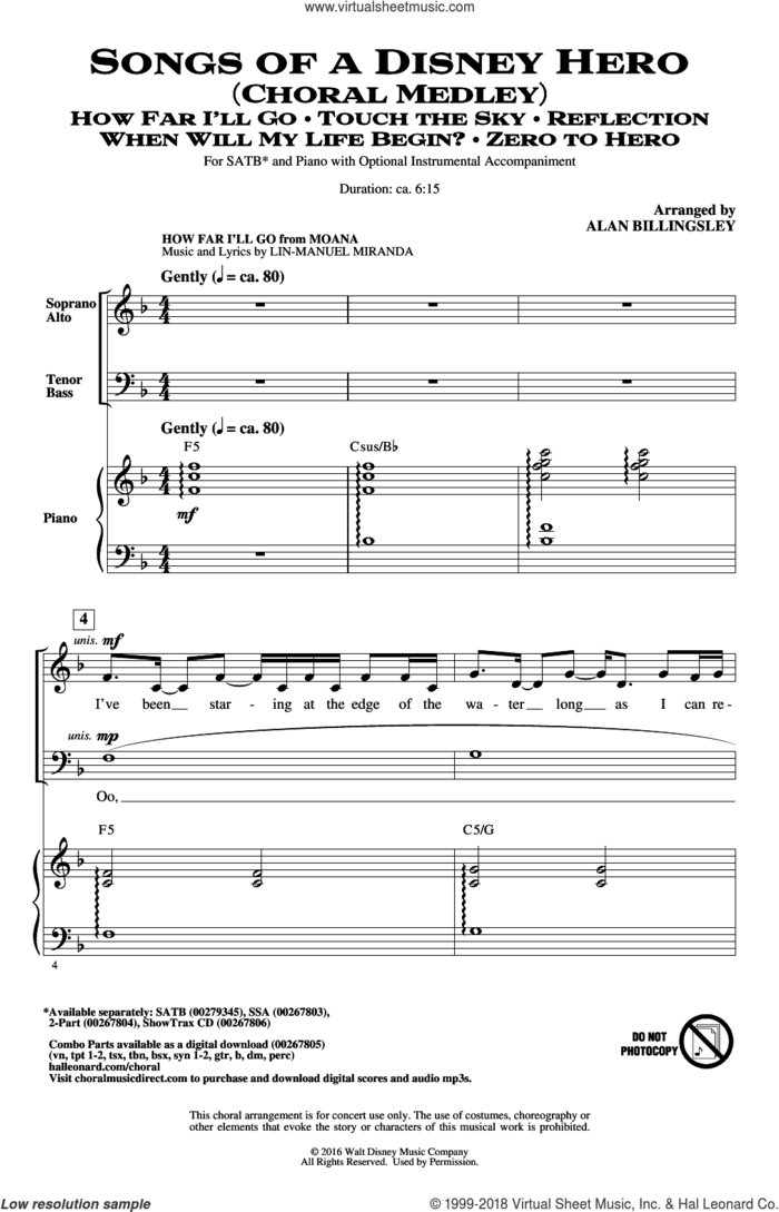 Songs of a Disney Hero sheet music for choir (SATB: soprano, alto, tenor, bass) by Alan Menken, Alan Billingsley and David Zippel, intermediate skill level