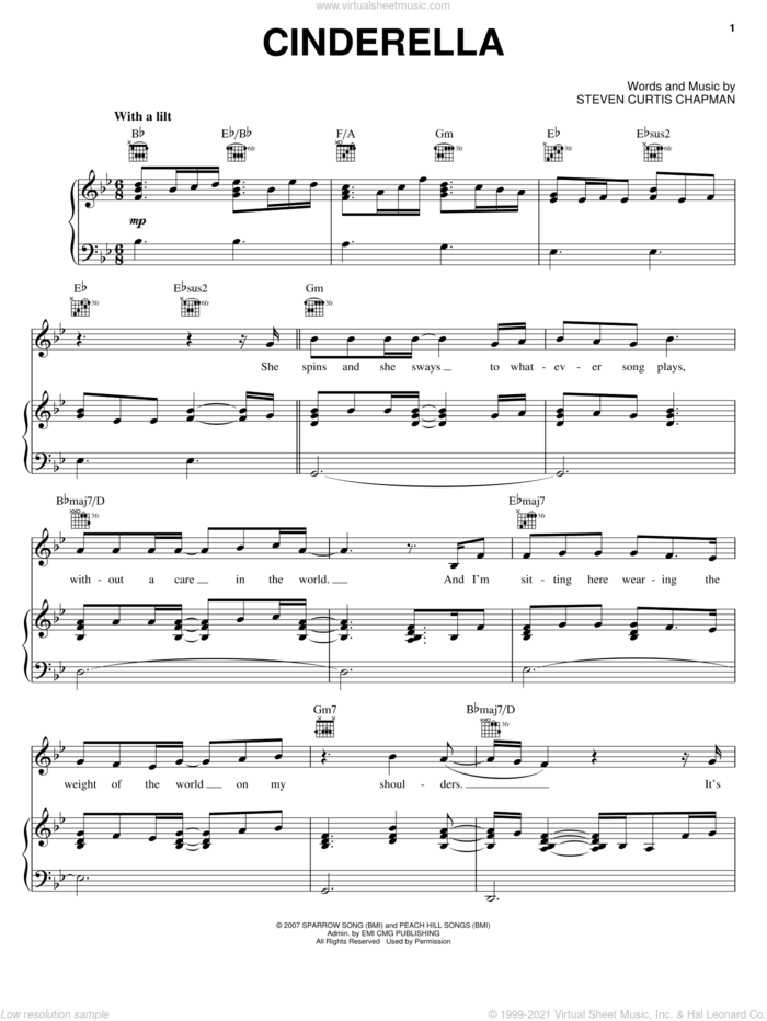 Cinderella sheet music for voice, piano or guitar by Steven Curtis Chapman, wedding score, intermediate skill level