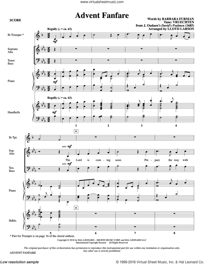 Advent Fanfare (COMPLETE) sheet music for orchestra/band by Lloyd Larson and Barbara Furman, intermediate skill level