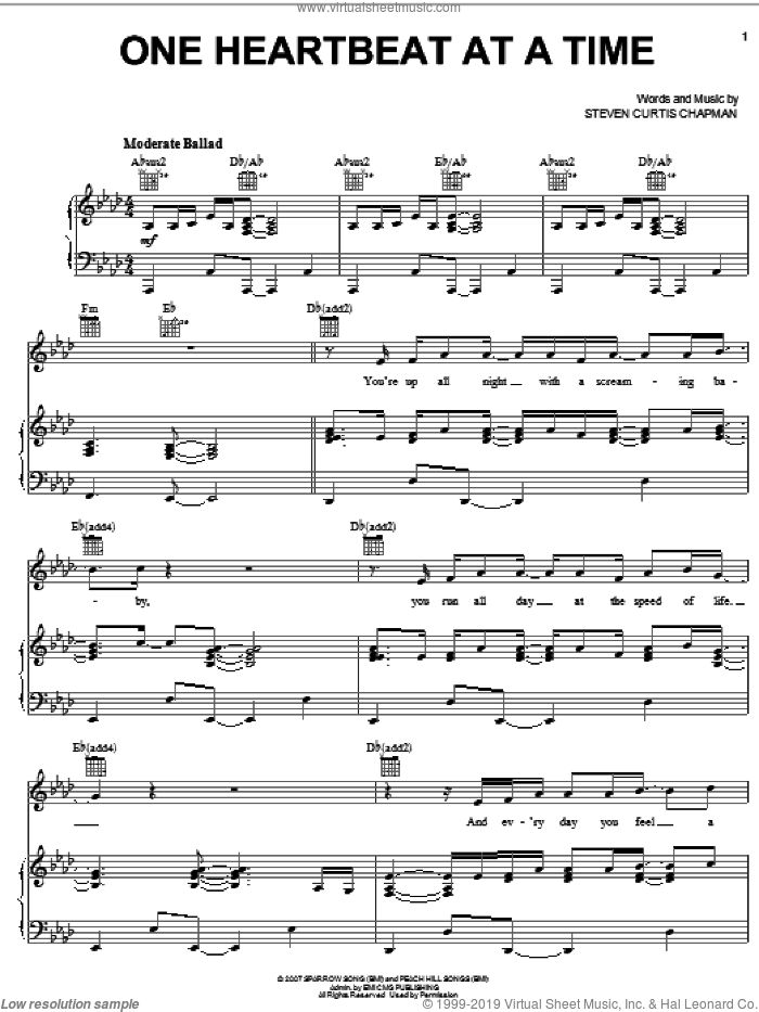 One Heartbeat sheet music for voice, piano or guitar by Steven Curtis Chapman, intermediate skill level