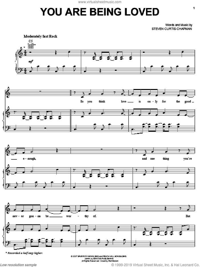 You Are Being Loved sheet music for voice, piano or guitar by Steven Curtis Chapman, intermediate skill level
