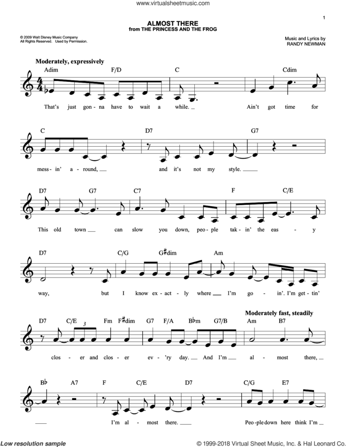 Almost There sheet music for voice and other instruments (fake book) by Randy Newman, intermediate skill level