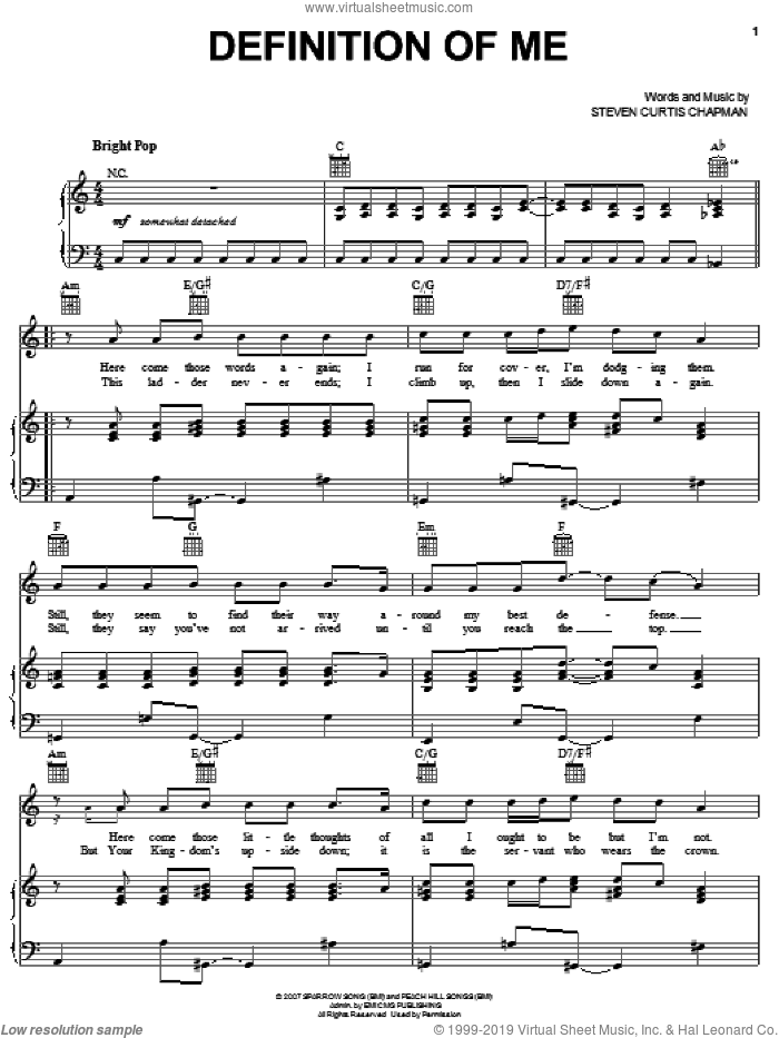 Definition Of Me sheet music for voice, piano or guitar by Steven Curtis Chapman, intermediate skill level