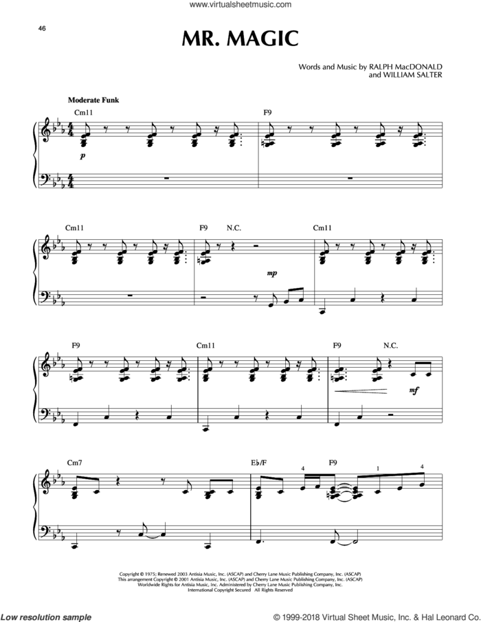 Mr. Magic (arr. Larry Moore) sheet music for piano solo by William Salter, Grover Washington Jr., Larry Moore and Ralph MacDonald, intermediate skill level