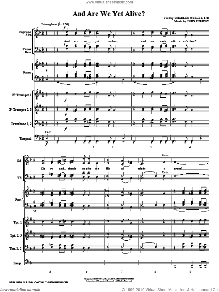 And Are We Yet Alive? (COMPLETE) sheet music for orchestra/band (Brass) by John Purifoy and Charles Wesley, intermediate skill level