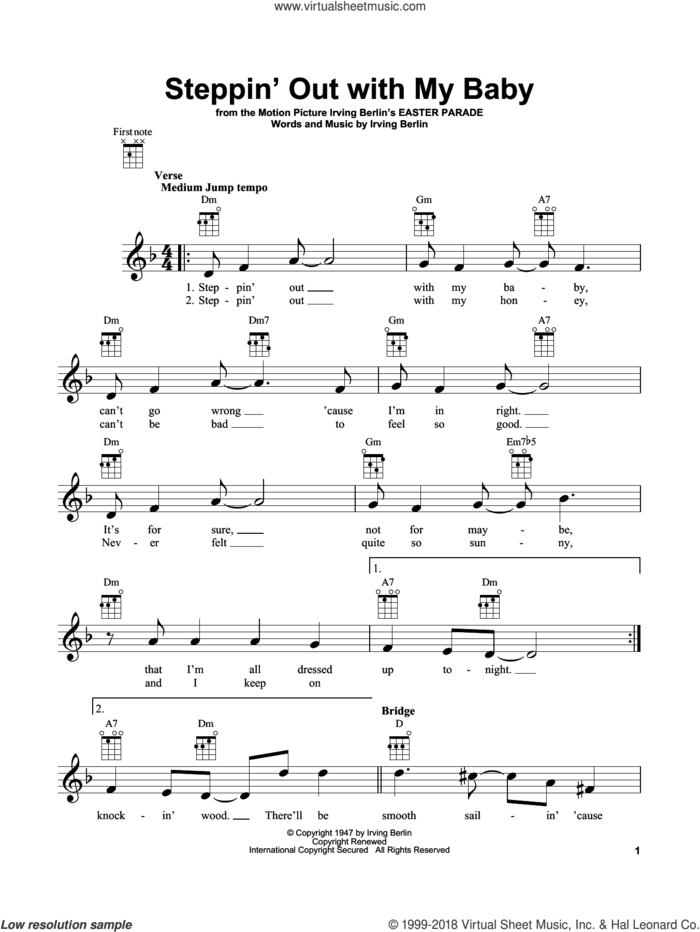 Steppin' Out With My Baby sheet music for ukulele by Irving Berlin, intermediate skill level