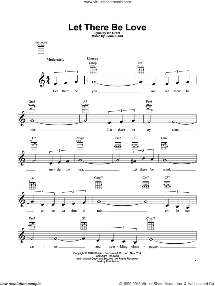 Let There Be Love sheet music for ukulele by Ian Grant and Lionel Rand, intermediate skill level