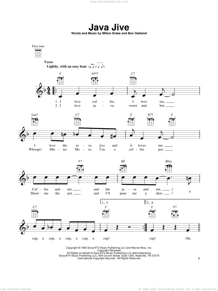 Java Jive sheet music for ukulele by Milton Drake and Ben Oakland, intermediate skill level