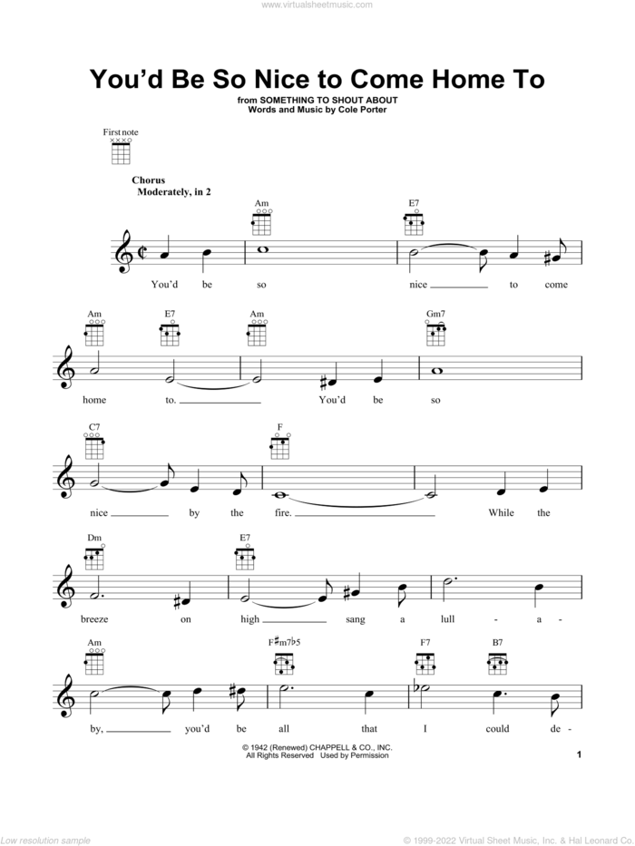 You'd Be So Nice To Come Home To sheet music for ukulele by Cole Porter, intermediate skill level