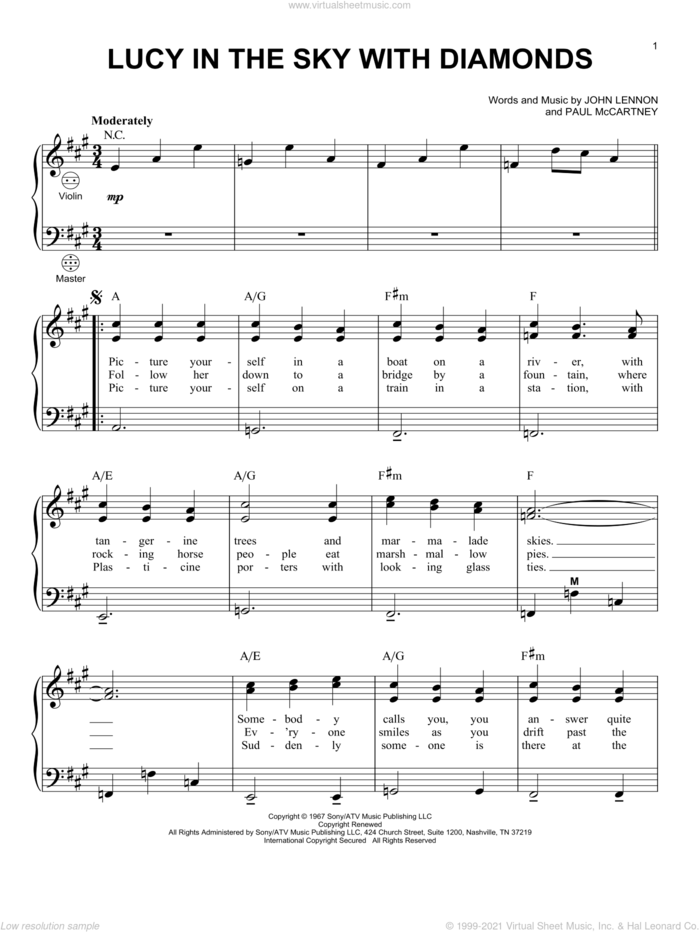 Lucy In The Sky With Diamonds sheet music for accordion by The Beatles, John Lennon and Paul McCartney, intermediate skill level