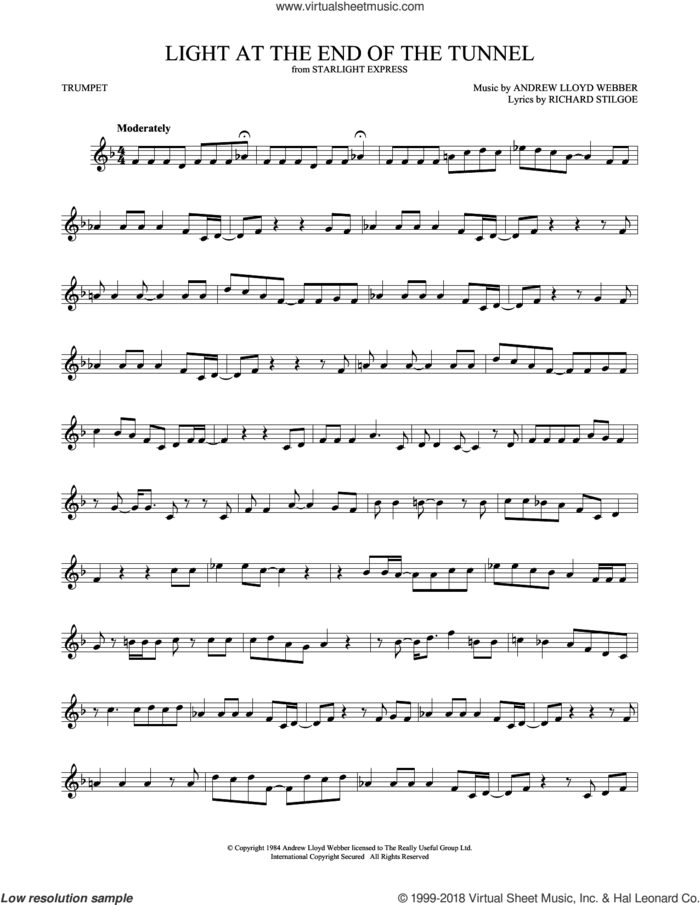 Light At The End Of The Tunnel sheet music for trumpet solo by Andrew Lloyd Webber and Richard Stilgoe, intermediate skill level