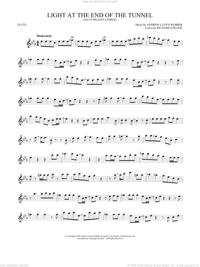 Light At The End Of The Tunnel sheet music for flute solo by Andrew Lloyd Webber and Richard Stilgoe, intermediate skill level