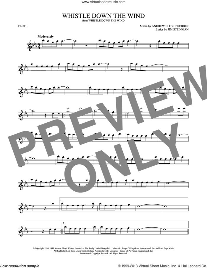 Whistle Down The Wind sheet music for flute solo by Andrew Lloyd Webber and Jim Steinman, intermediate skill level