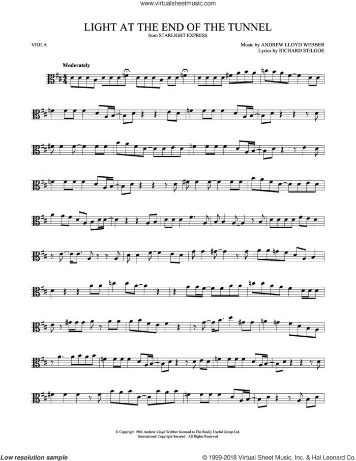 Light At The End Of The Tunnel sheet music for viola solo by Andrew Lloyd Webber and Richard Stilgoe, intermediate skill level