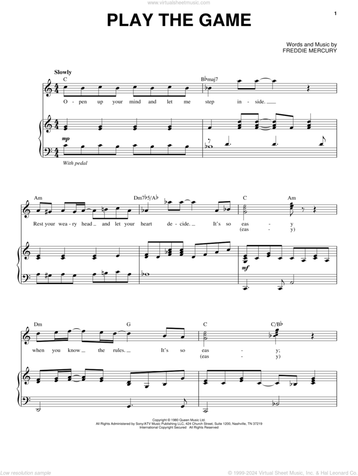 Play The Game sheet music for voice and piano by Queen and Freddie Mercury, intermediate skill level