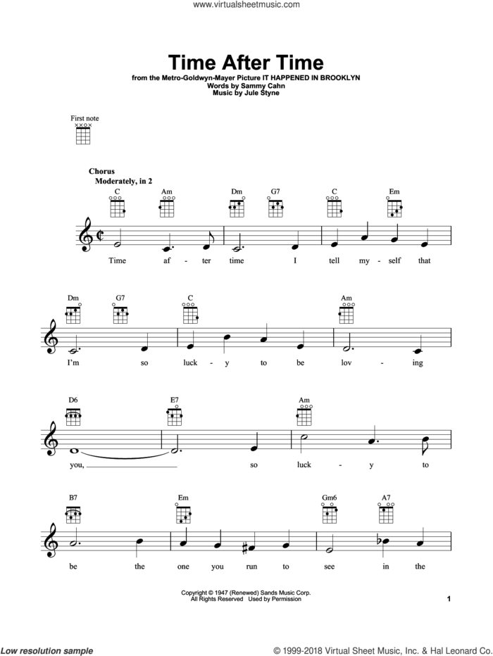 Time After Time sheet music for ukulele by Sammy Cahn and Jule Styne, intermediate skill level
