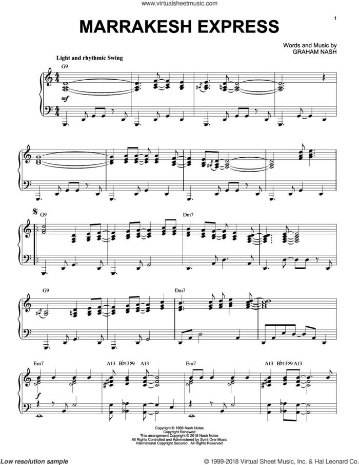 Marrakesh Express [Jazz version] sheet music for piano solo by Crosby, Stills & Nash and Graham Nash, intermediate skill level
