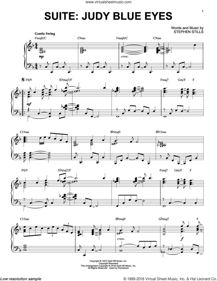 Suite: Judy Blue Eyes [Jazz version] sheet music for piano solo by Crosby, Stills & Nash and Stephen Stills, intermediate skill level