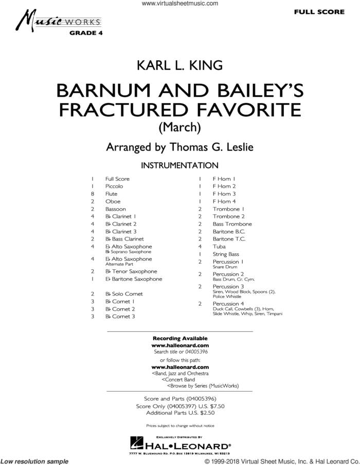 Barnum and Bailey's Fractured Favorite (COMPLETE) sheet music for concert band by Thomas G. Leslie and Karl L. King, intermediate skill level