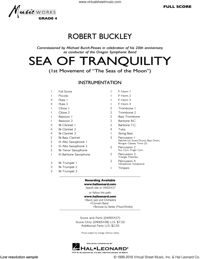 Sea of Tranquility (COMPLETE) sheet music for concert band by Robert Buckley, intermediate skill level
