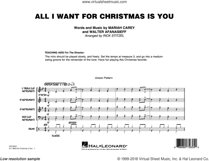 All I Want For Christmas Is You (COMPLETE) sheet music for jazz band by Mariah Carey, Rick Stitzel and Walter Afanasieff, intermediate skill level