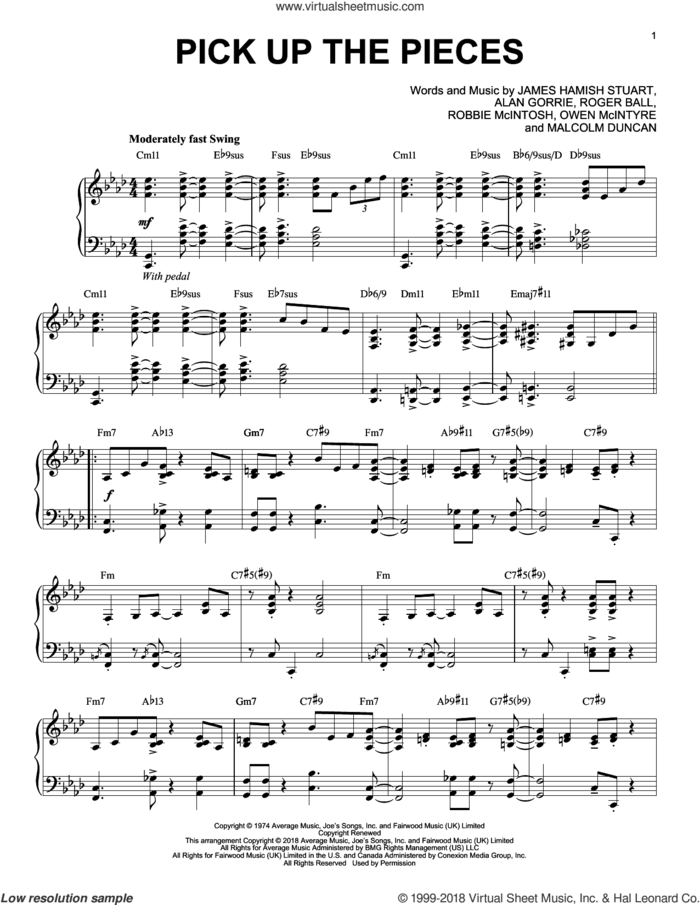 Pick Up The Pieces [Jazz version] sheet music for piano solo by Average White Band, Alan Gorrie, James Hamish Stuart, Malcolm Duncan, Owen McIntyre, Robbie McIntosh and Roger Ball, intermediate skill level