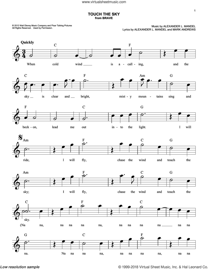 Touch The Sky (From Brave) sheet music for voice and other instruments (fake book) by Julie Fowlis, Alexander L. Mandel and Mark Andrews, easy skill level