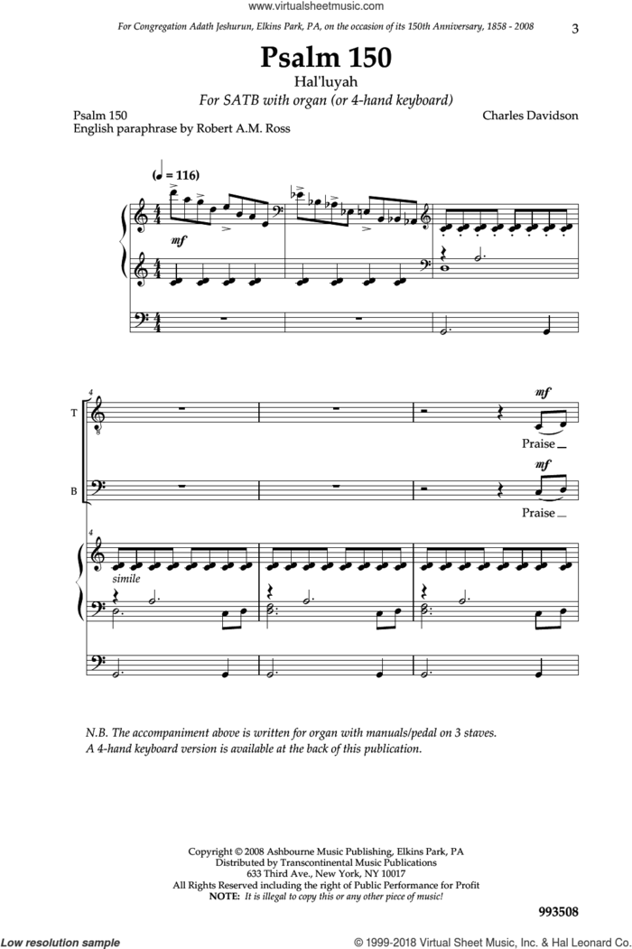 Psalm 150 sheet music for choir (SATB: soprano, alto, tenor, bass) by Charles Davidson, intermediate skill level